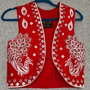 Red Embroidered Peacock Bhangra Indian Boho Vest Size‎ XS/Small